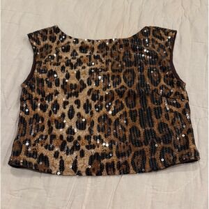Edit by Nine Womens Leopard Print Sequin Crop Top Brown Tan TT6001 Size M